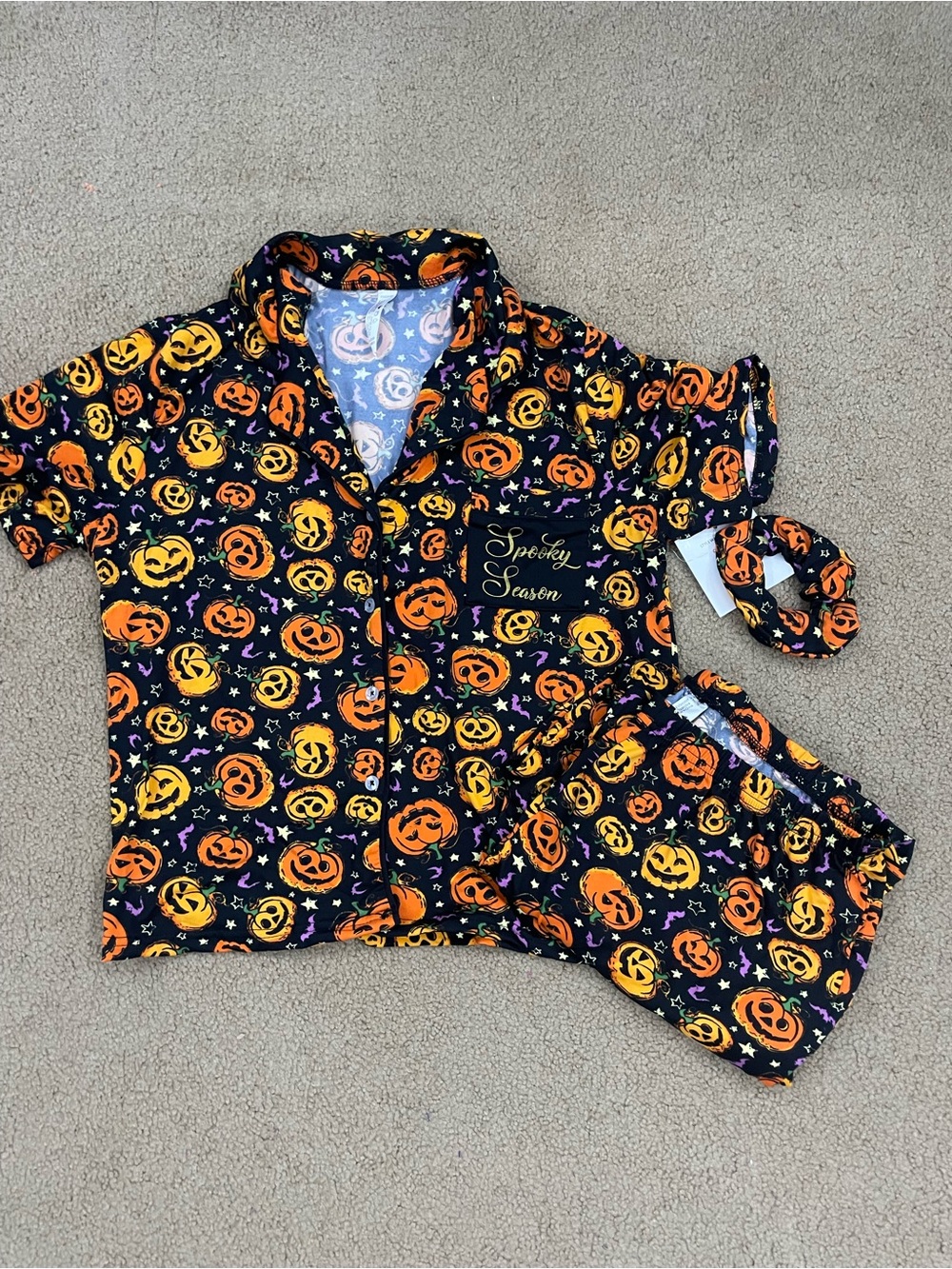 Women’s Halloween Pumpkin jack-o’-lantern Pajama Set - Black & Orange